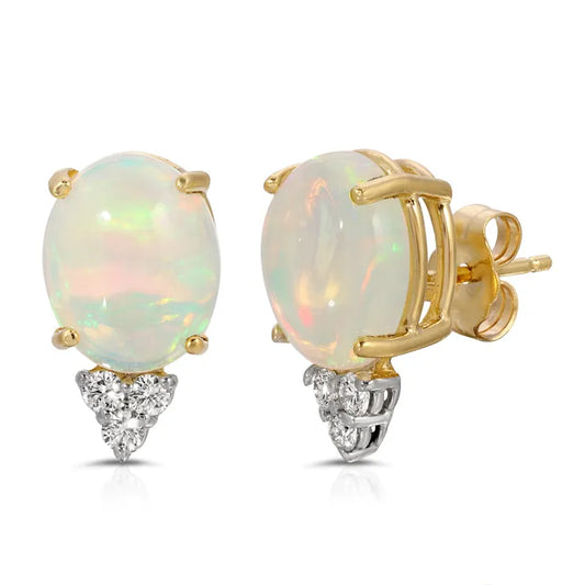 Oval Opal & Diamond Earrings