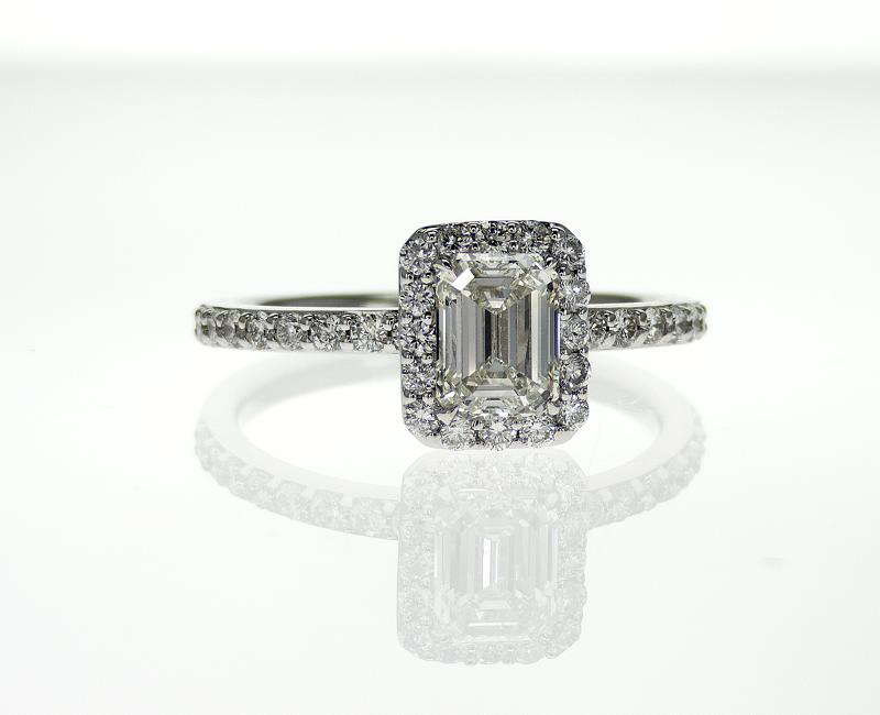 Gold  Emerald Cut Diamond Halo Engagement Ring