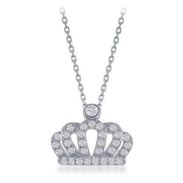 Sterling Silver Rhodium Plated Small CZ Crown Pendant