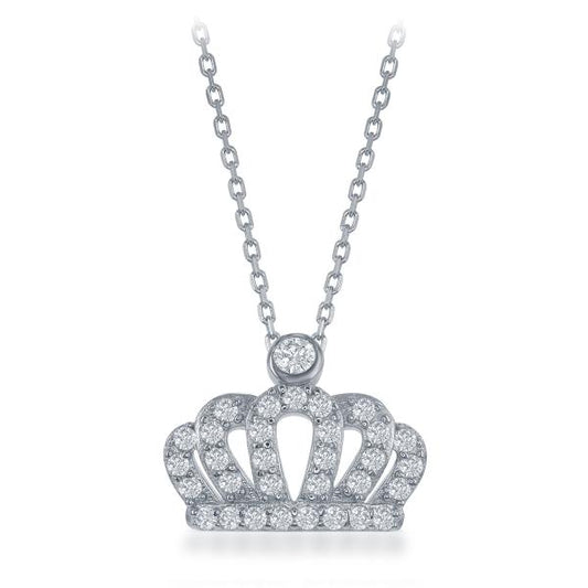 Sterling Silver Rhodium Plated Small CZ Crown Pendant