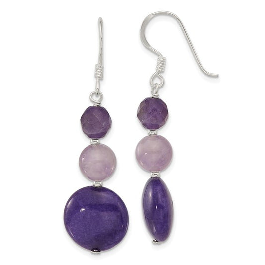 Sterling Silver Polished Amethyst and Purple Quartz Dangle Earrings