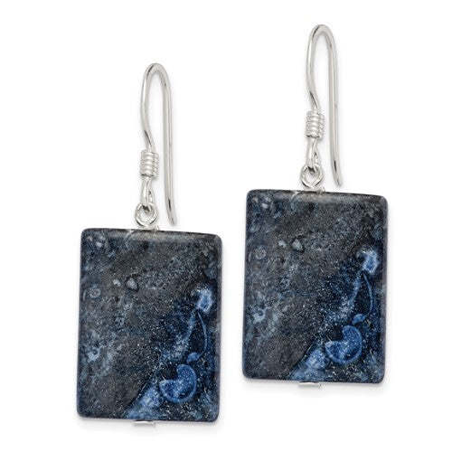 Sterling Silver Polished Blue Sodalite Rectangular Dangle Earrings