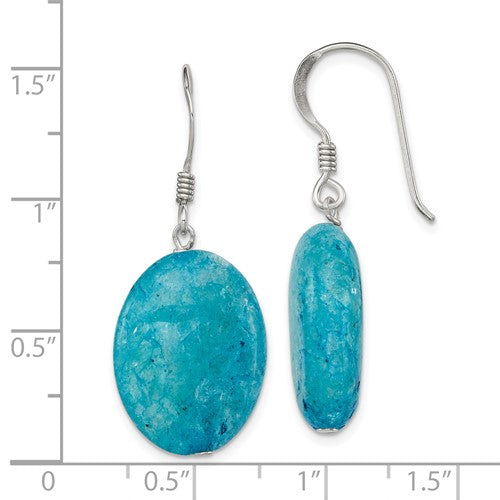 Sterling Silver Polished Cracked Aventurine Oval Dangle Earrings