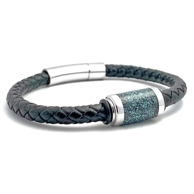 Leather Bracelet with Crushede Turquoise Inlay