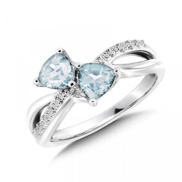 Sterling Silver Aquamarine & Diamond Ring