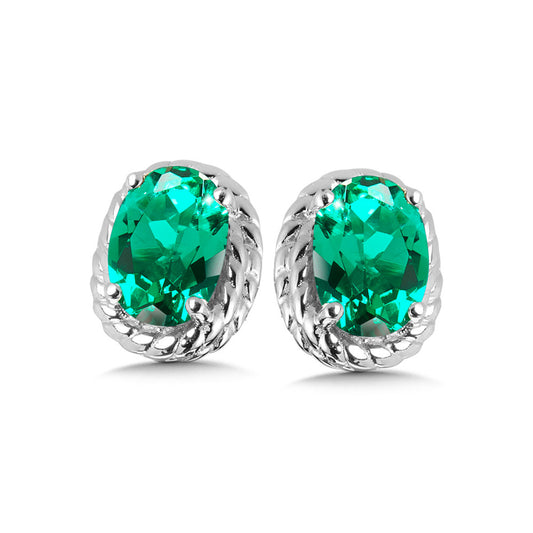 Sterling Silver Lab Created Emerald Colored Earrings