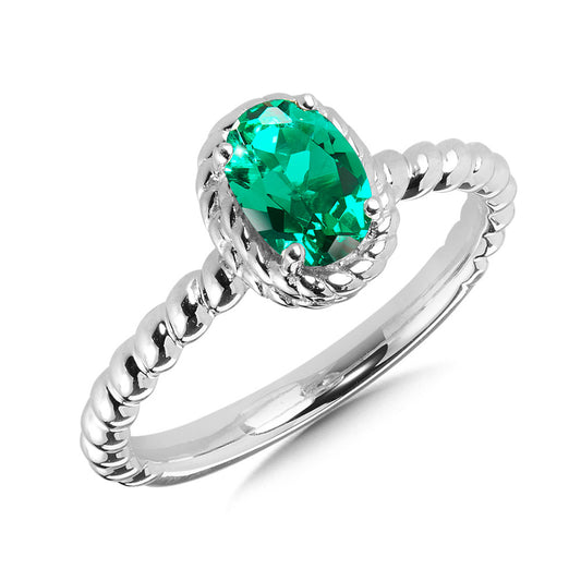Sterling Silver Lab Created Emerald Colored Ring