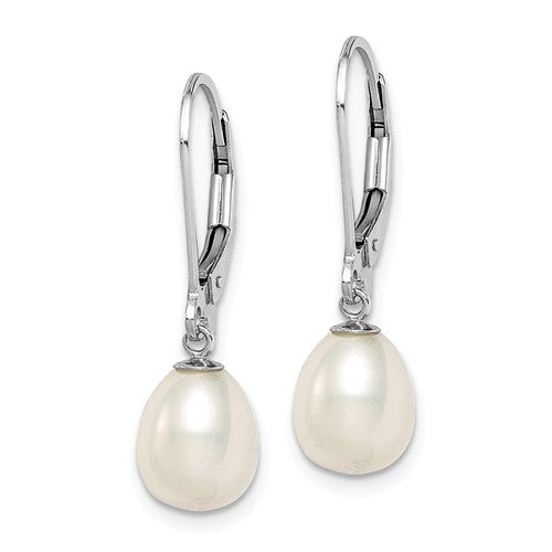 SS 7-8mm White Freshwater Cultured Pearl Dangle Earrings