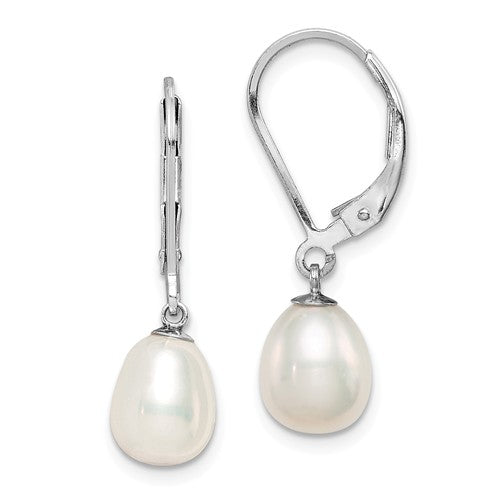 SS 7-8mm White Freshwater Cultured Pearl Dangle Earrings