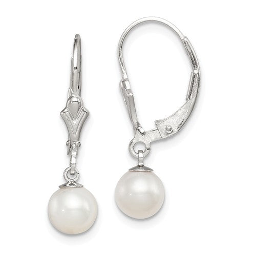 SS 6-7mm White Freshwater Cultured Pearl Leverback Earrings