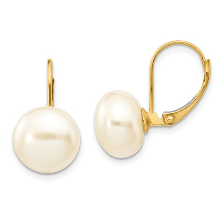 Freshwater Cultured Pearl White Button Lever back Earrings